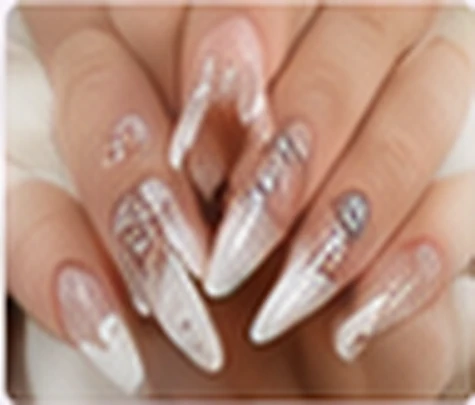 Silver and white chrome acrylic nails